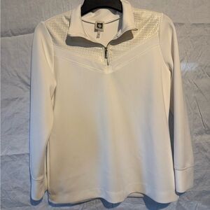 Anne Klein White Quarter-Zip Pullover with Perforated Yoke